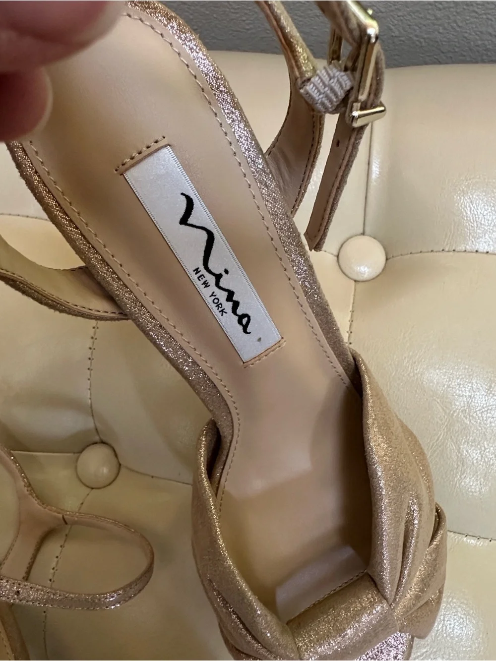 NEW Nina Gold Bling Platform Heeled Sandals, sz 8